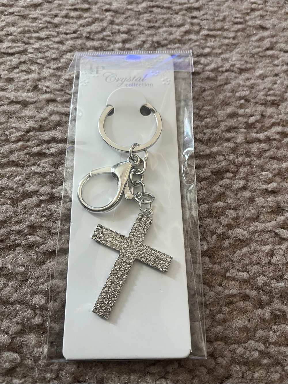 Rhinestone Cross Keychain - Silver Sparkle